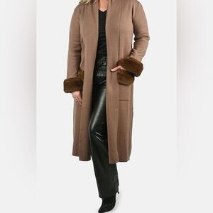 Max Sport Long Duster Cardigan Coat Fur Sz Large NWT